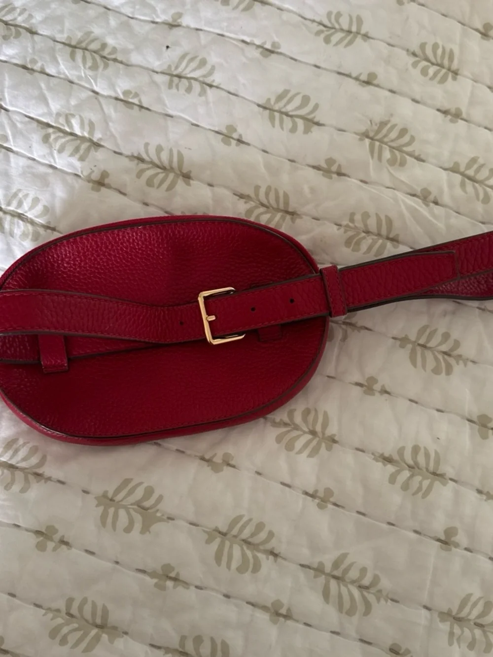 Tory Burch Red Pebbled Leather Crossbody Belt Bag with Logo